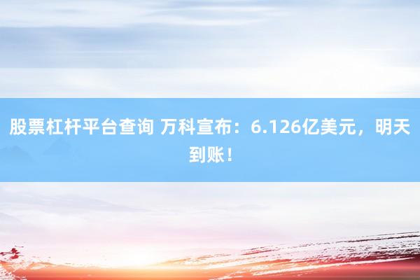 股票杠杆平台查询 万科宣布：6.126亿美元，明天到账！